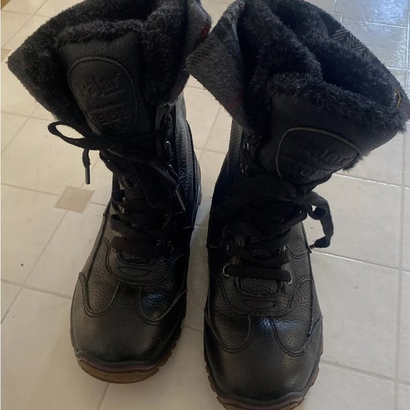 Pajar Alice Black Waterproof Snow Boot Leather Dual Tweed Faux Fur Cuff US 7-7.5 - Picture 3 of 5